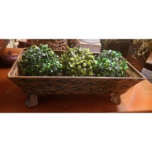 Heavy Guage Metal Tray With Claw Feet And Three 5in Green Faux Boxwood Greenery